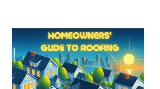 A Neighborhood of Houses with New Roofs with the Title: Homeowners' Guide to Roofing